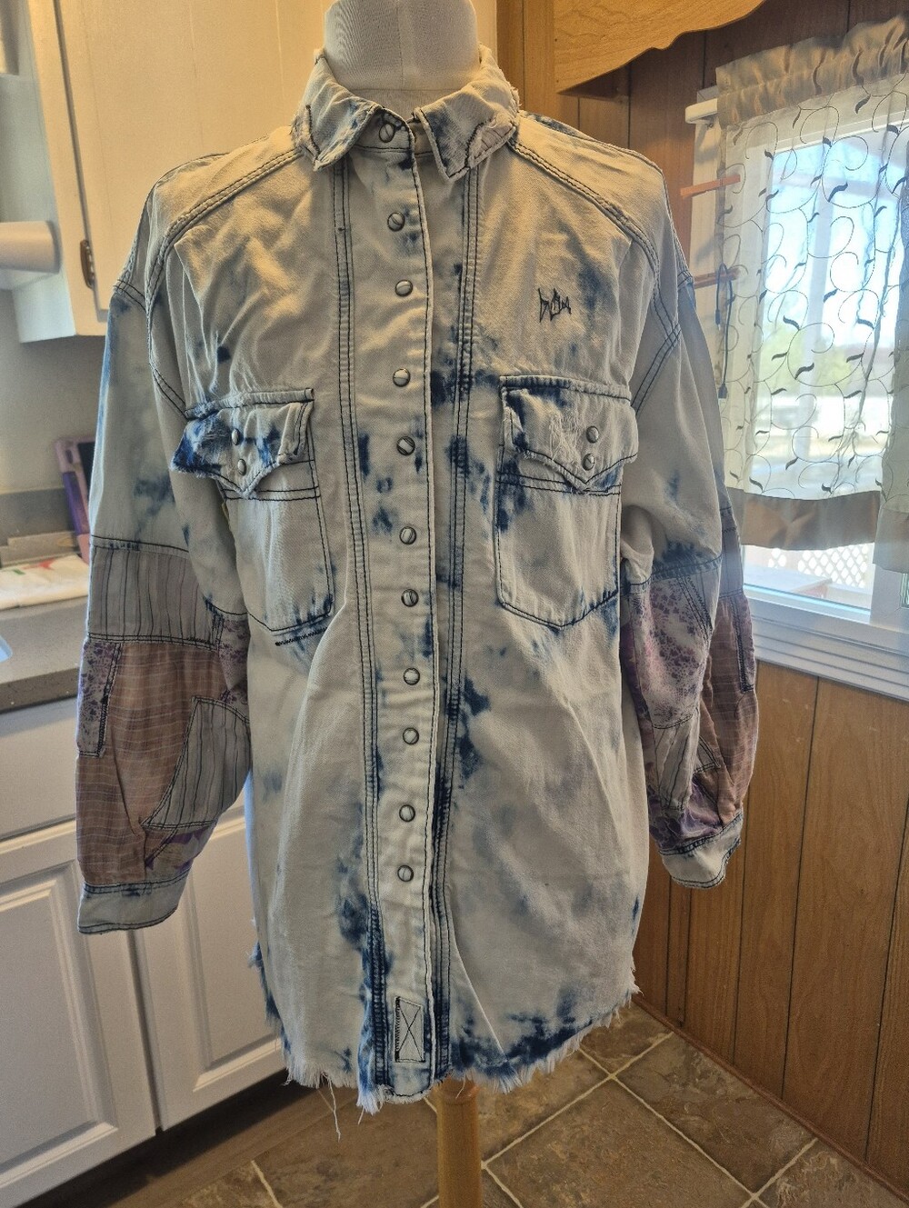 We The Free Lightwash Denim Jacket with Purple Floral Sleeves - Picture 2 of 9